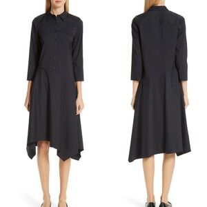 Lafayette 148 Asymmetrical Midi Shirt Dress Womens 14 Stretch Poplin Travel Chic